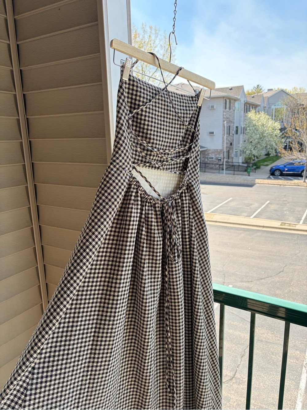 🆕 🏁Gianni Bini Gingham Maxi Dress Black White Tie Waist Casual Size 6 Sundress - Picture 6 of 17